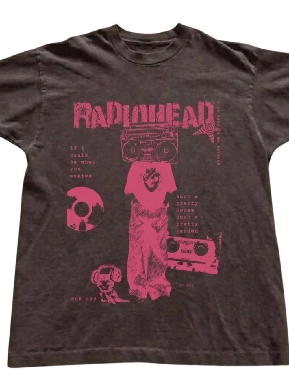 Gildan Brown T-Shirt with Pink Radiohead Graphic